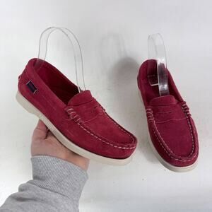 Sebago Dan Mocassin Penny Loafers Women's 6 Red Suede Slip-On Round Toe Comfort